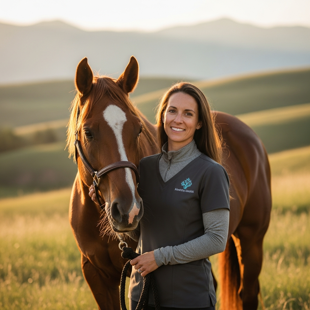 Smooth Hands Wellness practitioner with a horse in Northern Colorado